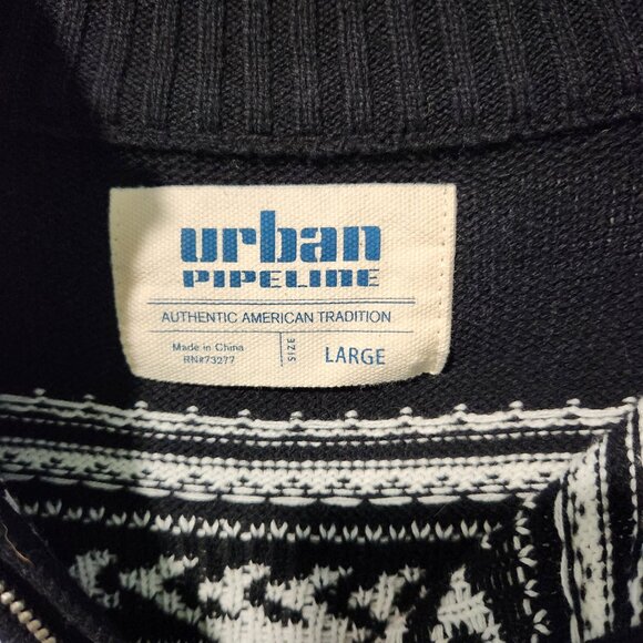 Urban Pipeline Men's Black White Aztec Style Long Sleeve Pullover Sweater Large - Picture 2 of 5